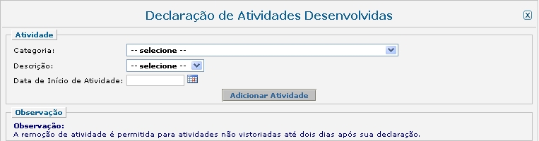 figura com o formulrio, depois de selecionada a categoria, no qual aparece o menu de seleo da descrio da atividade