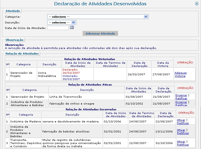 figura do formulrio, depois de gravada a atividade, mostrando o menu categoria voltando  posio inicial e a categoria gravada em uma tabela abaixo do formulrio