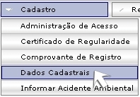 figura mostrando o menu cadastro, com destaque para a opo Dados Cadastrais, que dever ser clicada