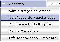Clique na opcao Certificado de Regularidade localizada no menu Cadastro